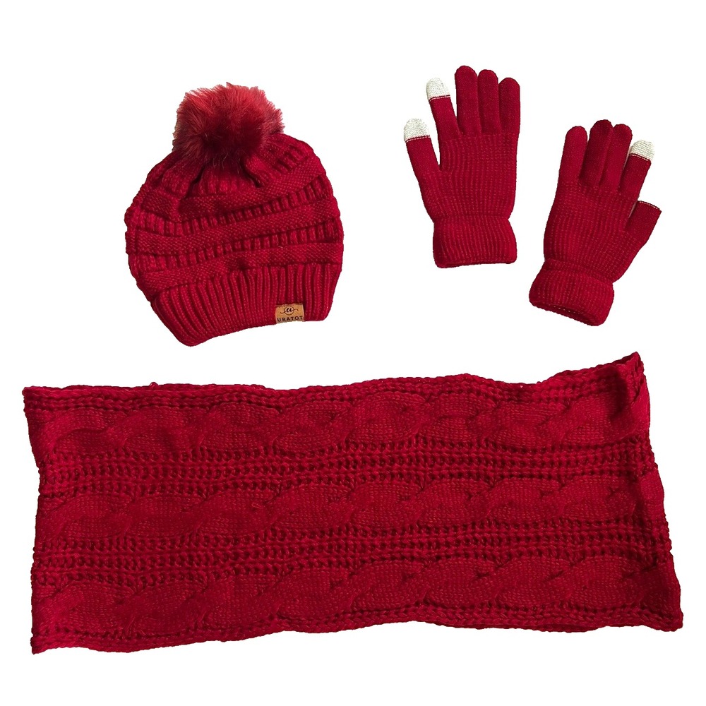 Uratot Knit Set Beanie Hat Scarf Gloves Winter Warm Casual Clothing Outerwear